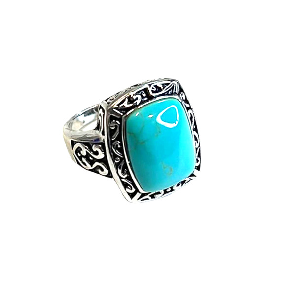 R. H. Macy Silver & Turquoise Rectangle Ring, Size 8, NWT!! - Picture 2 of 5